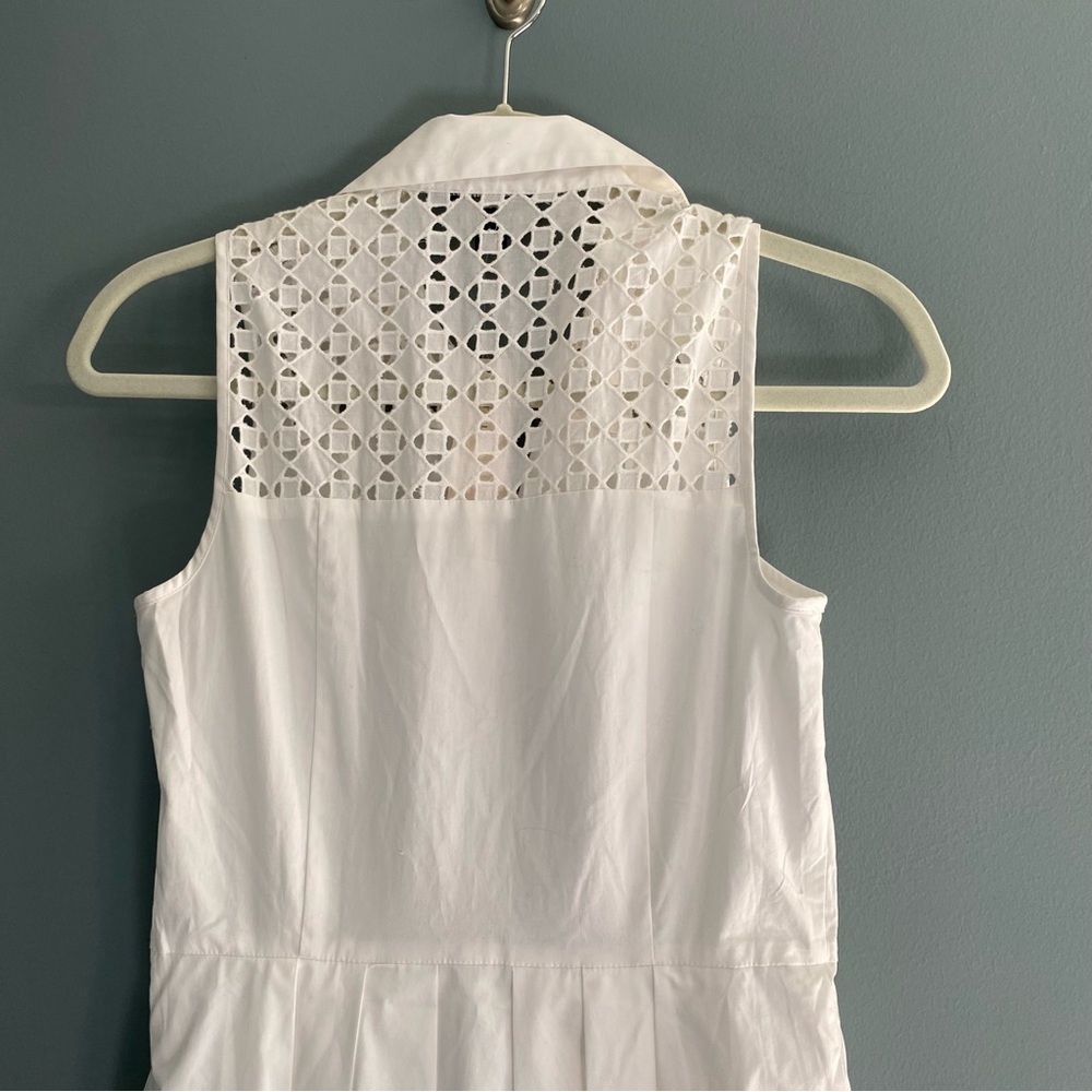 Ann Taylor White Eyelet Shirt Dress Sleeveless Button Down Sz 0 - Picture 7 of 11